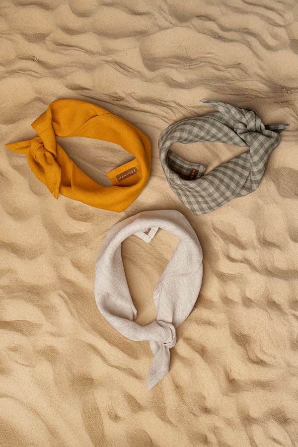 Linen Bandana: Spicy yellow, Natural, Gingham