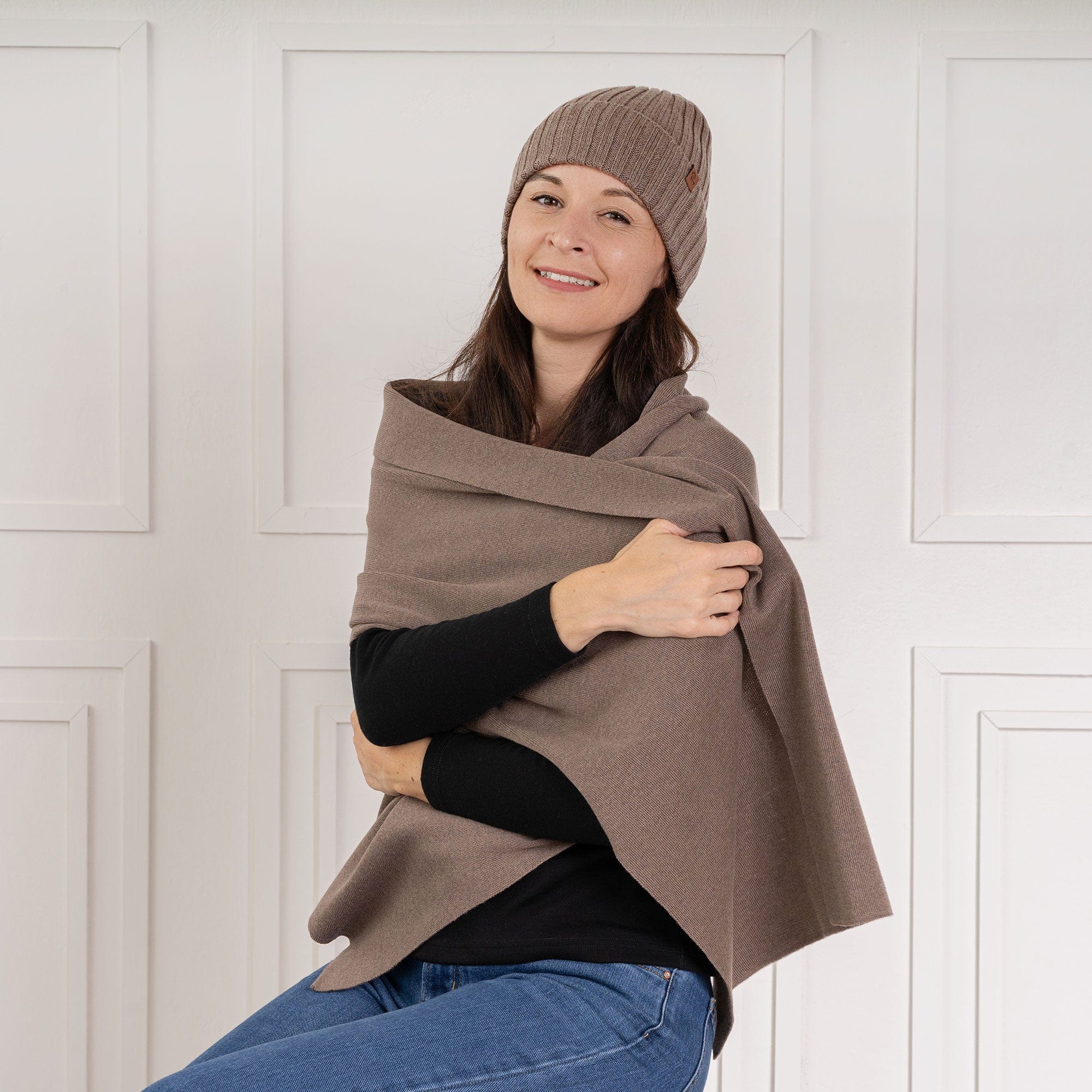 Women's Ribbed Beanie & Scarf Merino 2-Piece Set