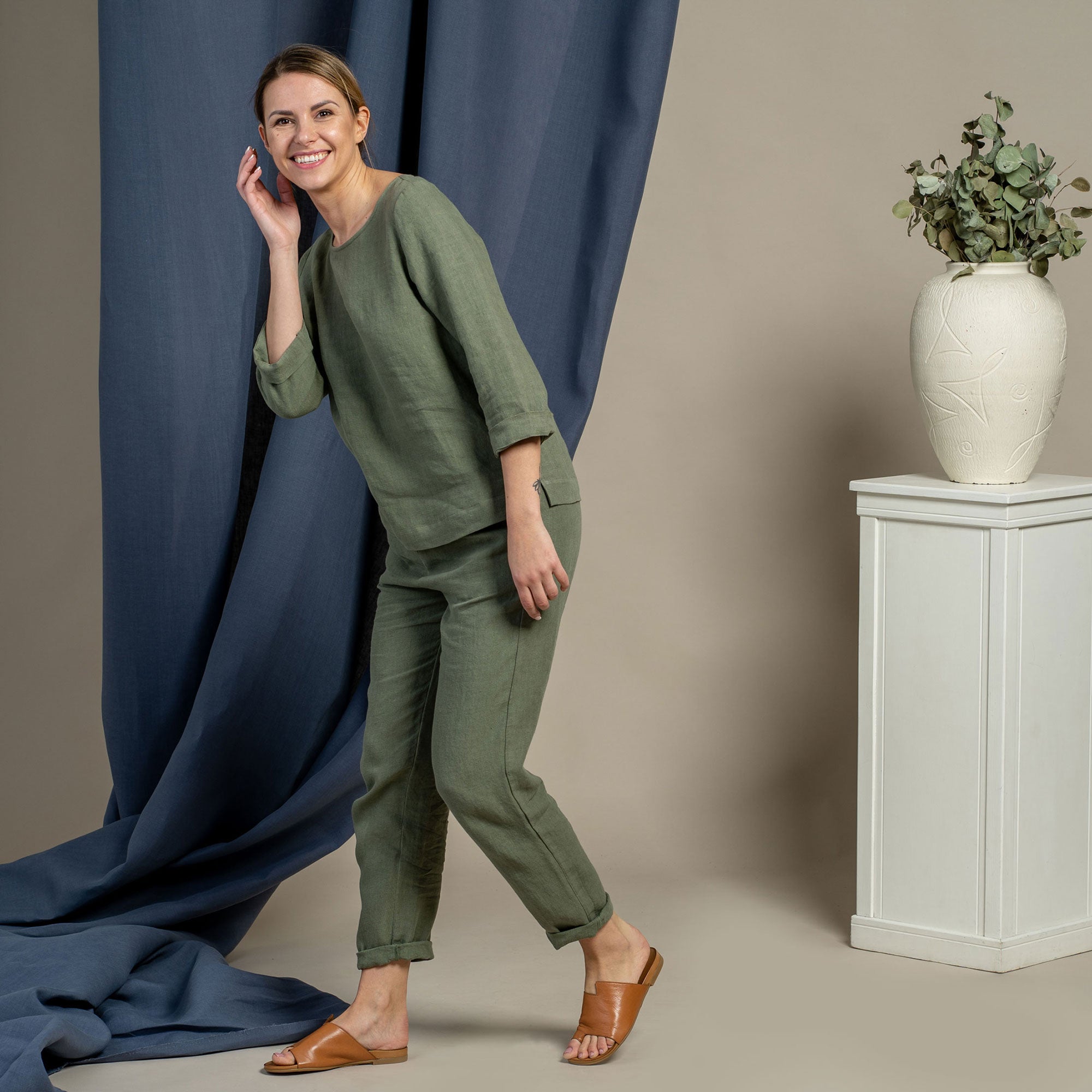 Nora & Dakota Linen Matching Set Stone Green
